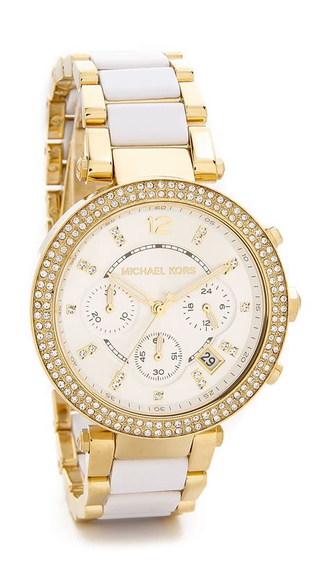 michael kors gold and white watch|Michael Kors gold watch women.